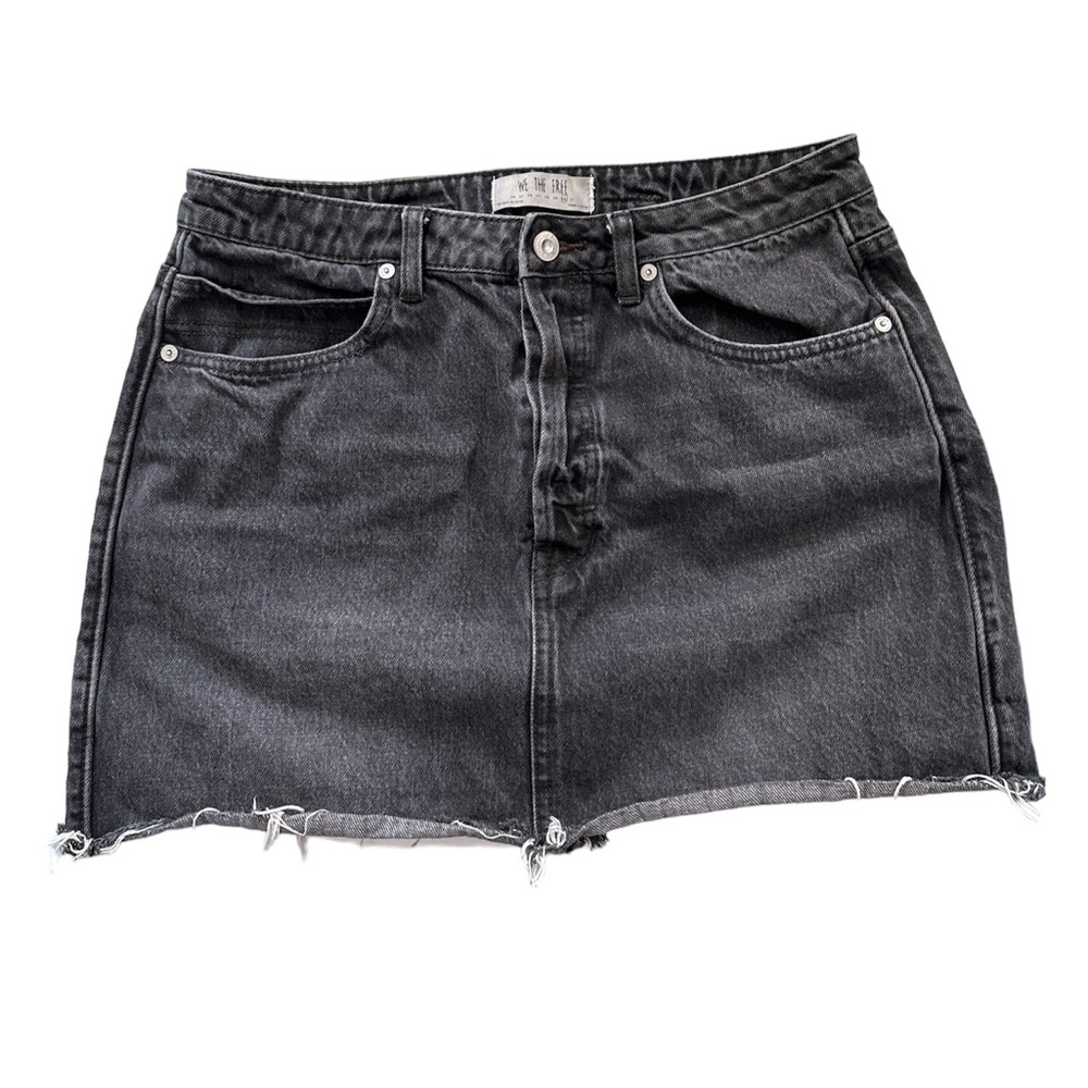 Free People We the Free Black Denim Jean Mini Skirt Size 30 Cotton